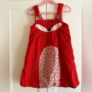 Mini Boden Red Fox Dress with Floral Patch